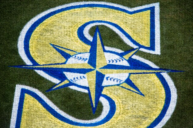 SEATTLE, WA - JULY 09:  The Seattle Mariners' logo is painted in throwback colors for their Sunday day game against the Oakland Athletics at Safeco Field on July 9, 2017 in Seattle, Washington. The Seattle Mariners beat the Oakland Athletics 4-0. (Photo by Lindsey Wasson/Getty Images)