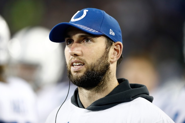 NASHVILLE, TN - OCTOBER 16:  Andrew Luck #12 of the Indianapolis Colts watches from the bench during the game against the Tennessee Titans at Nissan Stadium on October 16, 2017 in Nashville, Tennessee.  (Photo by Andy Lyons/Getty Images)