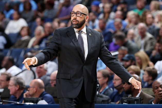 MEMPHIS, TN - NOVEMBER 1: Head Coach David Fizdale of the Memphis Grizzlies coaches during the game against the Orlando Magic on November 1, 2017 at FedExForum in Memphis, Tennessee. NOTE TO USER: User expressly acknowledges and agrees that, by downloading and or using this photograph, User is consenting to the terms and conditions of the Getty Images License Agreement. Mandatory Copyright Notice: Copyright 2017 NBAE (Photo by Joe Murphy/NBAE via Getty Images)
