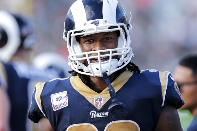 JACKSONVILLE, FL - OCTOBER 15: Runningback Todd Gurley II #30 of the Los Angeles Rams on the sidelines during the game against the Jacksonville Jaguars at EverBank Field on October 15, 2017 in Jacksonville, Florida. The Rams defeated the Jaguars 27 to 17. (Photo by Don Juan Moore/Getty Images)