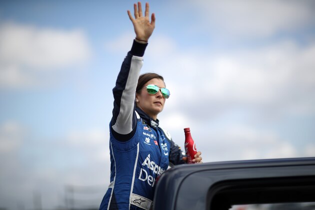 TALLADEGA, AL - OCTOBER 15:  Danica Patrick, driver of the #10 Aspen Dental Ford is introduced prior to the Monster Energy NASCAR Cup Series Alabama 500 at Talladega Superspeedway on October 15, 2017 in Talladega, Alabama.  (Photo by Chris Graythen/Getty Images)