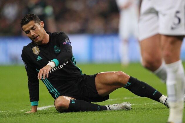 LONDON, ENGLAND - NOVEMBER 01: Cristiano Ronaldo of Real Madrid reacts during the UEFA Champions League group H match between Tottenham Hotspur and Real Madrid at Wembley Stadium on November 1, 2017 in London, United Kingdom. (Photo by Matthew Ashton - AMA/Getty Images)