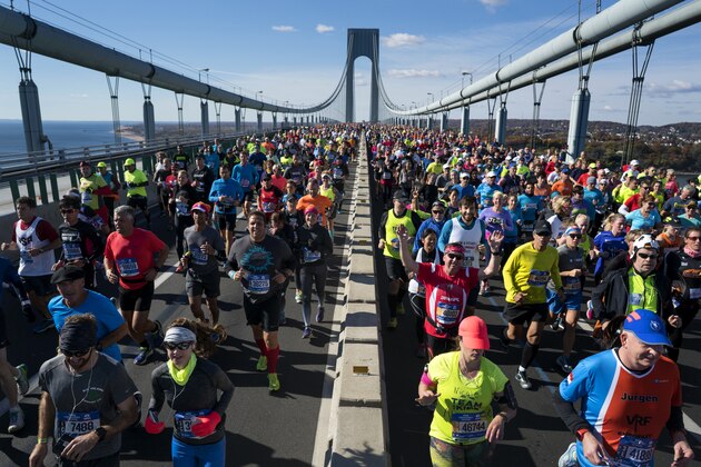 Runners cross the Verrazano-Narrows Bridge during the New York City Marathon on Sunday, Nov. 6, 2016, in New York. (AP Photo/Craig Ruttle)