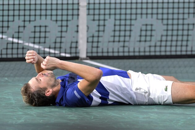 PARIS, FRANCE - NOVEMBER 03:  Julien Benneteau of France reacts after winning his men's single quarter final match against Marin Cilic of Croatia during day five of the Rolex Paris Masters at Palais Omnisports de Bercy on November 3, 2017 in Paris, France.  (Photo by Aurelien Meunier/Getty Images)