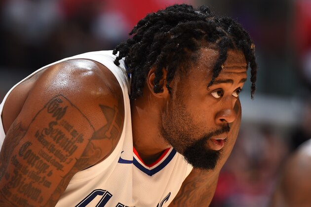 LOS ANGELES, CA - OCTOBER 24: DeAndre Jordan #6 of the LA Clippers looks on during the game against the Utah Jazz on October 24, 2017 at STAPLES Center in Los Angeles, California. NOTE TO USER: User expressly acknowledges and agrees that, by downloading and/or using this Photograph, user is consenting to the terms and conditions of the Getty Images License Agreement. Mandatory Copyright Notice: Copyright 2017 NBAE (Photo by Andrew D. Bernstein/NBAE via Getty Images)