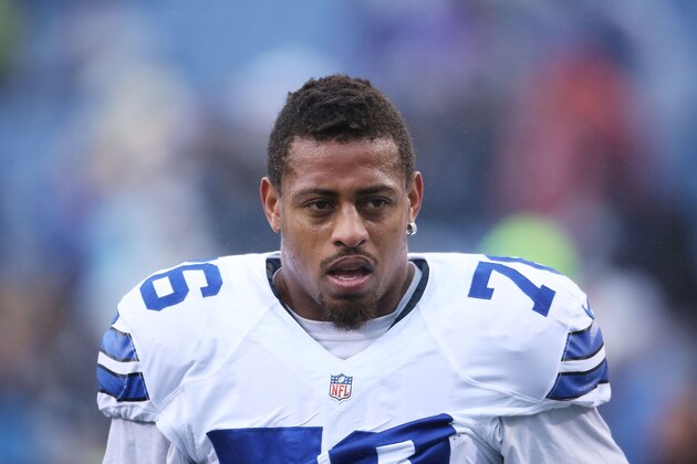ORCHARD PARK, NY - DECEMBER 27:   Greg Hardy #76 of the Dallas Cowboys warms up before the game against the Buffalo Bills at Ralph Wilson Stadium on December 27, 2015 in Orchard Park, New York.  (Photo by Tom Szczerbowski/Getty Images)