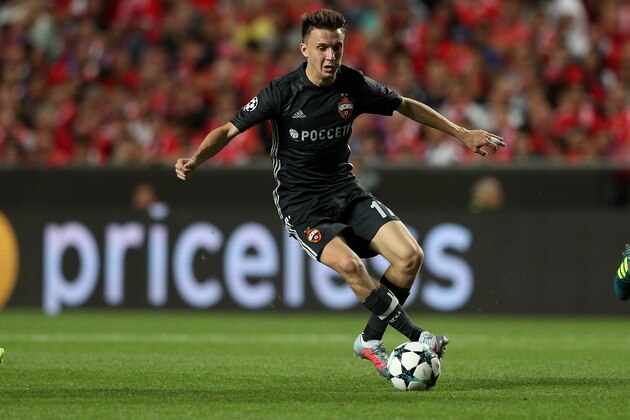 LISBON, PORTUGAL - SEPTEMBER 12: CSKA Moskva«s midfielder Aleksandr Golovin from Russia during SL Benfica v CSKA Moskva - UEFA Champions League round one match at Estadio da Luz on September 12, 2017 in Lisbon, Portugal.  (Photo by Carlos Rodrigues/Getty Images)