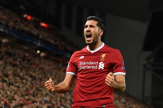 LIVERPOOL, ENGLAND - NOVEMBER 01:  Emre Can of Liverpool celebrates scoring his sides second goal during the UEFA Champions League group E match between Liverpool FC and NK Maribor at Anfield on November 1, 2017 in Liverpool, United Kingdom.  (Photo by Michael Regan/Getty Images)