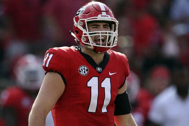 Georgia quarterback Jake Fromm (11) sets the offense during the first half of an NCAA college football game against South Carolina Saturday, Nov. 4, 2017, in Athens, Ga. (AP Photo/John Bazemore) Georgia quarterback Jake Fromm (11) sets the offense during the first half of an NCAA college football game against South Carolina Saturday, Nov. 4, 2017, in Athens, Ga. (AP Photo/John Bazemore)