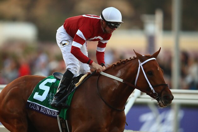 DEL MAR, CA - NOVEMBER 04: Gun Runner ridden by Florent Geroux (#5) wins the Breeders' Cup Classic on day two of the 2017 Breeders' Cup World Championship at Del Mar Race Track on November 4, 2017 in Del Mar, California. (Photo by Sean M. Haffey/Getty Images) DEL MAR, CA - NOVEMBER 04: Gun Runner ridden by Florent Geroux (#5) wins the Breeders' Cup Classic on day two of the 2017 Breeders' Cup World Championship at Del Mar Race Track on November 4, 2017 in Del Mar, California. (Photo by Sean M. Haffey/Getty Images)