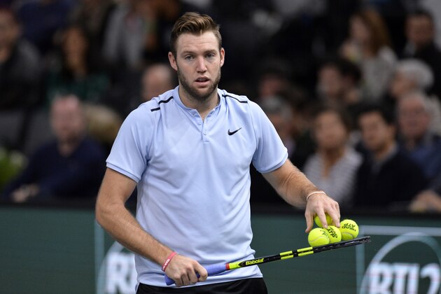 PARIS, FRANCE - NOVEMBER 05:  Jack Sock of the United States of America reacts in the men's singles final match against Filip Krajinovic of Serbia during day seven of the Rolex Paris Masters at Palais Omnisports de Bercy on November 5, 2017 in Paris, France.  (Photo by Aurelien Meunier/Getty Images)