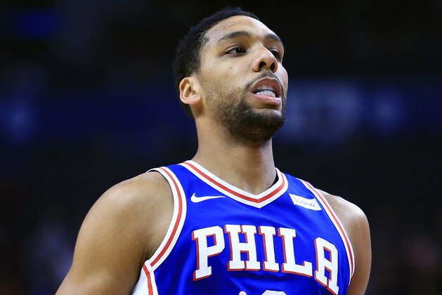 TORONTO, ON - OCTOBER 21:  Jahlil Okafor #8 of the Philadelphia 76ers looks on during the first half of an NBA game against the Toronto Raptors at Air Canada Centre on October 21, 2017 in Toronto, Canada.  NOTE TO USER: User expressly acknowledges and agrees that, by downloading and or using this photograph, User is consenting to the terms and conditions of the Getty Images License Agreement.  (Photo by Vaughn Ridley/Getty Images)