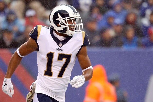 EAST RUTHERFORD, NJ - NOVEMBER 5: Robert Woods #17 of the Los Angeles Rams celebrates after catching a touchdown pass against the New York Giants at MetLife Stadium on November 5, 2017 in East Rutherford, New Jersey. (Photo by Rob Carr/Getty Images)