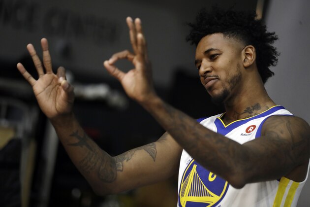 Golden State Warriors' Nick Young during NBA basketball team media day Friday, Sept. 22, 2017, in Oakland , Calif. (AP Photo/Marcio Jose Sanchez)