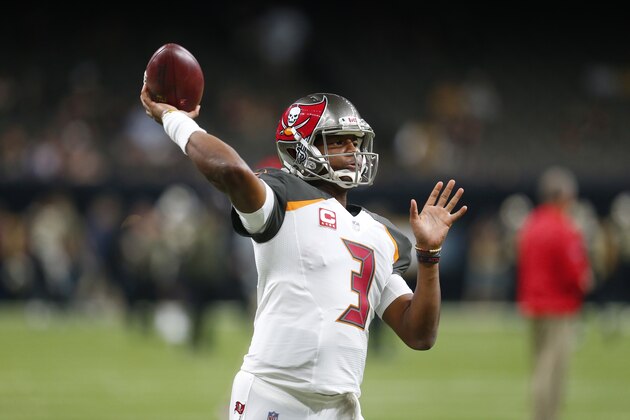 Tampa Bay Buccaneers quarterback Jameis Winston (3) warms up before an NFL football game against the New Orleans Saints in New Orleans, Sunday, Nov. 5, 2017. (AP Photo/Butch Dill) Tampa Bay Buccaneers quarterback Jameis Winston (3) warms up before an NFL football game against the New Orleans Saints in New Orleans, Sunday, Nov. 5, 2017. (AP Photo/Butch Dill)