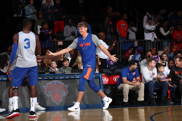 NEW YORK, NY - OCTOBER 01: Mindaugas Kuzminskas #91 of the New York Knicks participates during the Open Practice for the New York Knicks on October 1, 2017 at Madison Square Garden in New York City. NOTE TO USER: User expressly acknowledges and agrees that, by downloading and or using this photograph, User is consenting to the terms and conditions of the Getty Images License Agreement. Mandatory Copyright Notice: Copyright 2017 NBAE (Photo by Nathaniel S. Butler/NBAE via Getty Images) NEW YORK, NY - OCTOBER 01: Mindaugas Kuzminskas #91 of the New York Knicks participates during the Open Practice for the New York Knicks on October 1, 2017 at Madison Square Garden in New York City. NOTE TO USER: User expressly acknowledges and agrees that, by downloading and or using this photograph, User is consenting to the terms and conditions of the Getty Images License Agreement. Mandatory Copyright Notice: Copyright 2017 NBAE (Photo by Nathaniel S. Butler/NBAE via Getty Images)