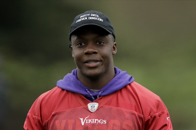 Minnesota Vikings quarterback Teddy Bridgewater takes part in an NFL walkthrough practice session at Syon House in Syon Park, south west London, Thursday, Oct. 26, 2017. The Minnesota Vikings are preparing for an NFL regular season game against the Cleveland Browns in London on Sunday. (AP Photo/Matt Dunham)