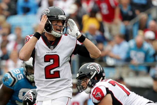 CHARLOTTE, NC - NOVEMBER 05: Matt Ryan #2 of the Atlanta Falcons makes a call against the Carolina Panthers in the third quarter during their game at Bank of America Stadium on November 5, 2017 in Charlotte, North Carolina. (Photo by Streeter Lecka/Getty Images) CHARLOTTE, NC - NOVEMBER 05: Matt Ryan #2 of the Atlanta Falcons makes a call against the Carolina Panthers in the third quarter during their game at Bank of America Stadium on November 5, 2017 in Charlotte, North Carolina. (Photo by Streeter Lecka/Getty Images)