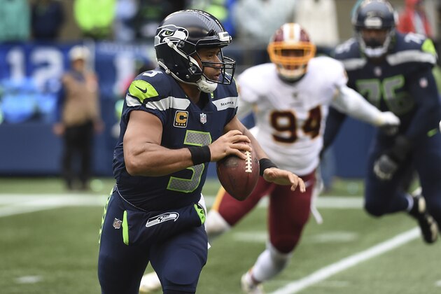 SEATTLE, WA - NOVEMBER 05:  Quarterback Russell Wilson #3 of the Seattle Seahawks runs out of the pocket the during the second quarter of the game against the Washington Redskins at CenturyLink Field on November 5, 2017 in Seattle, Washington. The Redskins won 17-14.  (Photo by Steve Dykes/Getty Images)