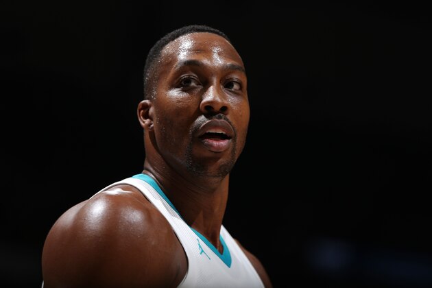 MINNEAPOLIS, MN -  NOVEMBER 5:  Dwight Howard #12 of the Charlotte Hornets reacts to a play during the game against the Minnesota Timberwolves on November 5, 2017 at Target Center in Minneapolis, Minnesota. NOTE TO USER: User expressly acknowledges and agrees that, by downloading and or using this Photograph, user is consenting to the terms and conditions of the Getty Images License Agreement. Mandatory Copyright Notice: Copyright 2017 NBAE (Photo by David Sherman/NBAE via Getty Images)
