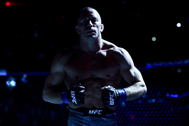 NEW YORK, NY - NOVEMBER 04:  Georges St-Pierre of Canada enters the octagon before facing Michael Bisping of England in their UFC middleweight championship bout during the UFC 217 event inside Madison Square Garden on November 4, 2017 in New York City. (Photo by Brandon Magnus/Zuffa LLC/Zuffa LLC via Getty Images)