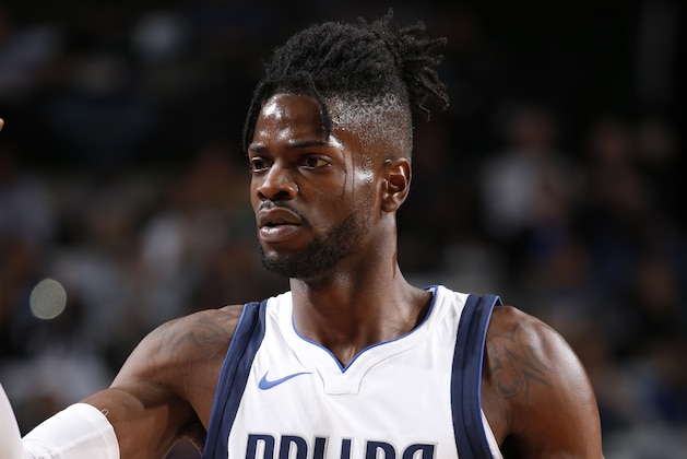 DALLAS, TX - OCTOBER 25: Nerlens Noel #3 of the Dallas Mavericks reacts during the game against the Memphis Grizzlies on October 25, 2017 at the American Airlines Center in Dallas, Texas. NOTE TO USER: User expressly acknowledges and agrees that, by downloading and or using this photograph, User is consenting to the terms and conditions of the Getty Images License Agreement. Mandatory Copyright Notice: Copyright 2017 NBAE (Photo by Glenn James/NBAE via Getty Images)