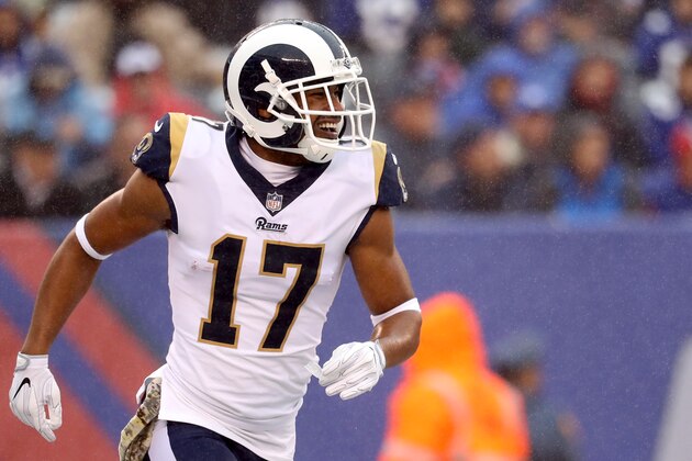 EAST RUTHERFORD, NJ - NOVEMBER 5: Robert Woods #17 of the Los Angeles Rams celebrates after catching a touchdown pass against the New York Giants at MetLife Stadium on November 5, 2017 in East Rutherford, New Jersey. (Photo by Rob Carr/Getty Images)