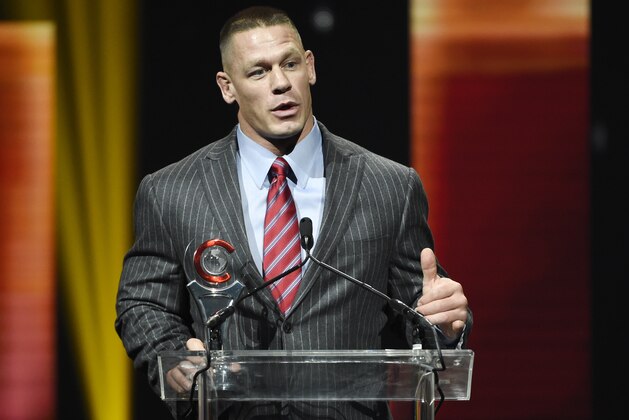 John Cena accepts the Action Star of the Year Award at the Big Screen Achievement Awards on the final night of CinemaCon 2017 at Caesars Palace on Thursday, March 30, 2017, in Las Vegas. (Photo by Chris Pizzello/Invision/AP)