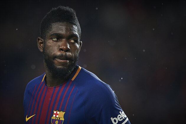 BARCELONA, SPAIN - NOVEMBER 04:  Samuel Umtiti of Barcelona looks on during the La Liga match between Barcelona and Sevilla at Camp Nou on November 4, 2017 in Barcelona, Spain.  (Photo by fotopress/Getty Images)