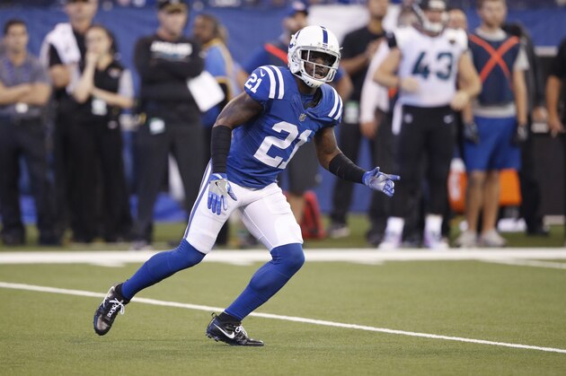 INDIANAPOLIS, IN - OCTOBER 22: Vontae Davis #21 of the Indianapolis Colts in action during a game against the Jacksonville Jaguars at Lucas Oil Stadium on October 22, 2017 in Indianapolis, Indiana. Jacksonville won 27-0. (Photo by Joe Robbins/Getty Images)