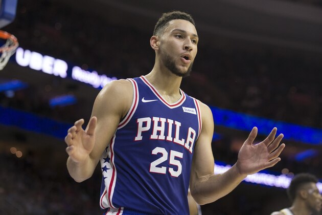 PHILADELPHIA, PA - NOVEMBER 3: Ben Simmons #25 of the Philadelphia 76ers reacts against the Indiana Pacers at the Wells Fargo Center on November 3, 2017 in Philadelphia, Pennsylvania. NOTE TO USER: User expressly acknowledges and agrees that, by downloading and or using this photograph, User is consenting to the terms and conditions of the Getty Images License Agreement. (Photo by Mitchell Leff/Getty Images)