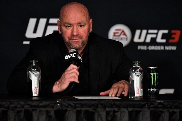 NEW YORK, NY - NOVEMBER 04:  UFC President Dana White speaks to the media during the UFC 217 post fight press conference event inside Madison Square Garden on November 4, 2017 in New York City. (Photo by Jeff Bottari/Zuffa LLC/Zuffa LLC via Getty Images)