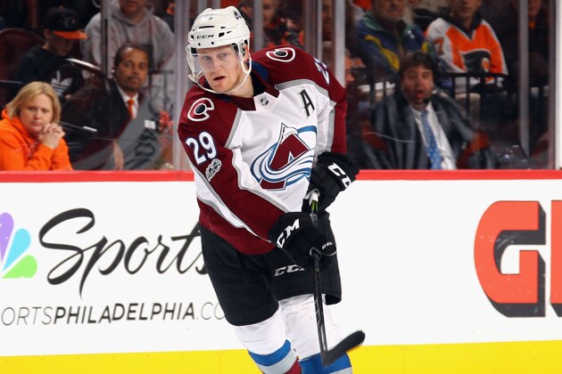 PHILADELPHIA, PA - NOVEMBER 04:  Nathan MacKinnon #29 of the Colorado Avalanche skates against the Philadelphia Flyers at the Wells Fargo Center on November 4, 2017 in Philadelphia, Pennsylvania. The Avalanche defeated the Flyers 5-4 in the shootout.  (Photo by Bruce Bennett/Getty Images)