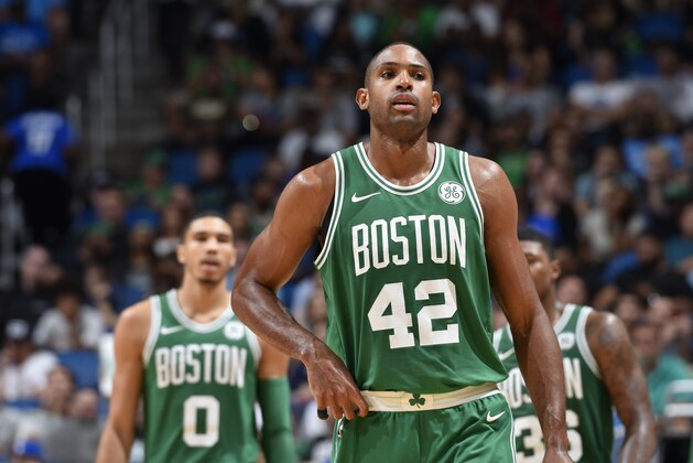 ORLANDO, FL - NOVEMBER 5: Al Horford #42 of the Boston Celtics looks on against the Orlando Magic on November 5, 2017 at Amway Center in Orlando, Florida. NOTE TO USER: User expressly acknowledges and agrees that, by downloading and or using this photograph, User is consenting to the terms and conditions of the Getty Images License Agreement. Mandatory Copyright Notice: Copyright 2017 NBAE (Photo by Fernando Medina/NBAE via Getty Images)