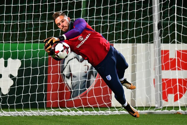 VILNIUS, LITHUANIA - OCTOBER 07:  Jack Butland during an England Training Session at The LFF Stadium in Vilnius at a Media Access day on October 7, 2017 in Vilnius,  (Photo by Dan Mullan/Getty Images)