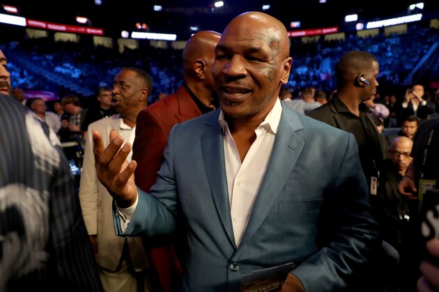 LAS VEGAS, NV - AUGUST 26:  Former boxer Mike Tyson attends the super welterweight boxing match between Floyd Mayweather Jr. and Conor McGregor on August 26, 2017 at T-Mobile Arena in Las Vegas, Nevada.  (Photo by Christian Petersen/Getty Images)