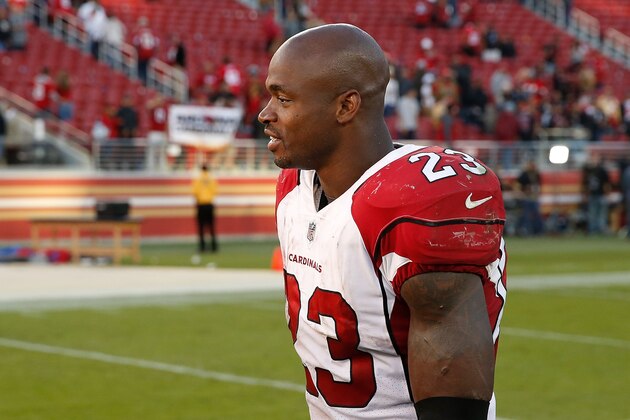 SANTA CLARA, CA - NOVEMBER 05: Adrian Peterson #23 of the Arizona Cardinals looks on after a win in the game against the San Francisco 49ers at Levi's Stadium on November 5, 2017 in Santa Clara, California. (Photo by Lachlan Cunningham/Getty Images)