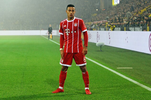 DORTMUND, GERMANY - NOVEMBER 4: Thiago of Bayern Muenchen looks on during the German Bundesliga match between Borussia Dortmund v Bayern Munchen at the Signal Iduna Park on November 4, 2017 in Dortmund Germany. (Photo by TF-Images/TF-Images via Getty Images)