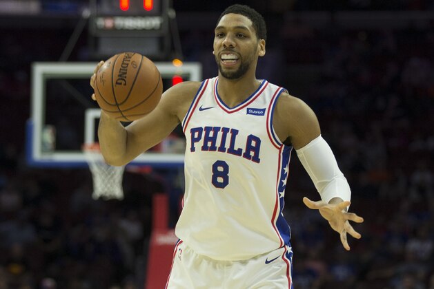 PHILADELPHIA, PA - OCTOBER 04: Jahlil Okafor #8 of the Philadelphia 76ers controls the ball against the Memphis Grizzlies during the preseason game at the Wells Fargo Center on October 4, 2017 in Philadelphia, Pennsylvania. NOTE TO USER: User expressly acknowledges and agrees that, by downloading and or using this photograph, User is consenting to the terms and conditions of the Getty Images License Agreement (Photo by Mitchell Leff/Getty Images)