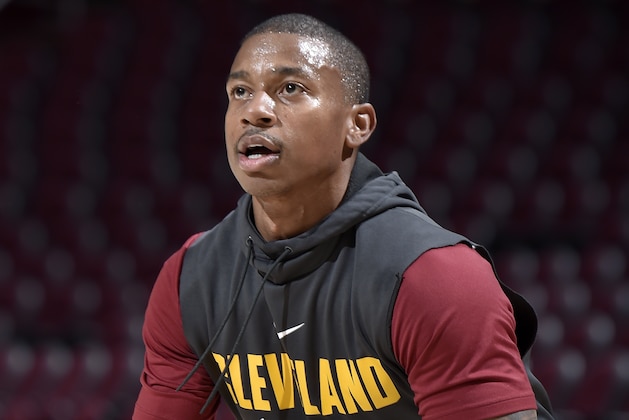 CLEVELAND, OH - OCTOBER 29: Isaiah Thomas #3 of the Cleveland Cavaliers warms up prior to the game against the New York Knicks on October 29. 2017 at Quicken Loans Arena in Cleveland, Ohio. NOTE TO USER: User expressly acknowledges and agrees that, by downloading and/or using this Photograph, user is consenting to the terms and conditions of the Getty Images License Agreement. Mandatory Copyright Notice: Copyright 2017 NBAE  (Photo by David Liam Kyle/NBAE via Getty Images)