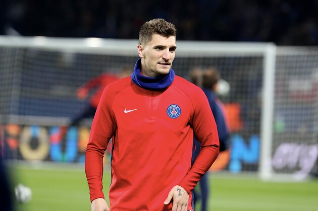 PARIS, FRANCE - OCTOBER 31:  Thomas Meunier of Paris Saint-Germain reacts before the UEFA Champions League group B match between Paris Saint-Germain and RSC Anderlecht at Parc des Princes on October 31, 2017 in Paris, France.  (Photo by Xavier Laine/Getty Images)