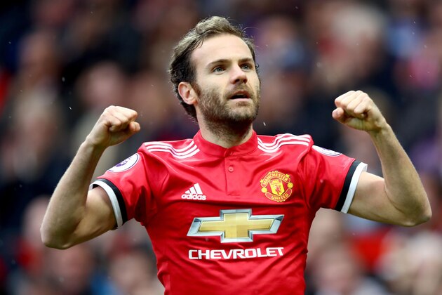 MANCHESTER, ENGLAND - SEPTEMBER 30:  Juan Mata of Manchester United celebrates scoring the opening goal during the Premier League match between Manchester United and Crystal Palace at Old Trafford on September 30, 2017 in Manchester, England.  (Photo by Clive Brunskill/Getty Images)