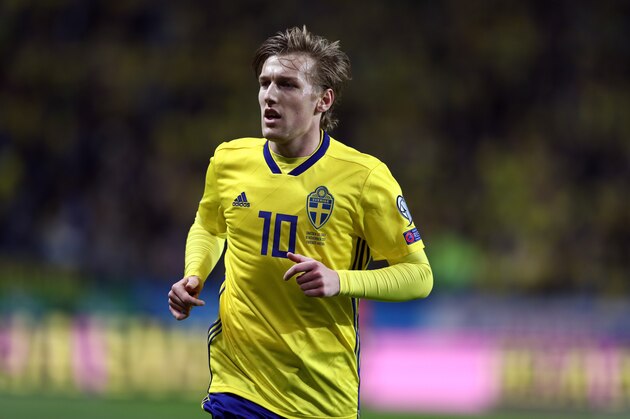 SOLNA, SWEDEN - NOVEMBER 10: Emil Forsberg of Sweden during the FIFA 2018 World Cup Qualifier Play-Off: First Leg between Sweden and Italy at Friends arena on November 10, 2017 in Solna, Sweden. (Photo by Catherine Ivill/Getty Images)