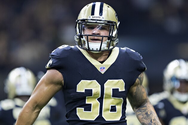 NEW ORLEANS, LA - NOVEMBER 5:  Daniel Lasco #36 of the New Orleans Saints celebrates after his team scores a touchdown during a game against the Tampa Bay Buccaneers at Mercedes-Benz Superdome on November 5, 2017 in New Orleans, Louisiana.  The Saints defeated the Buccaneers 30-10. (Photo by Wesley Hitt/Getty Images)