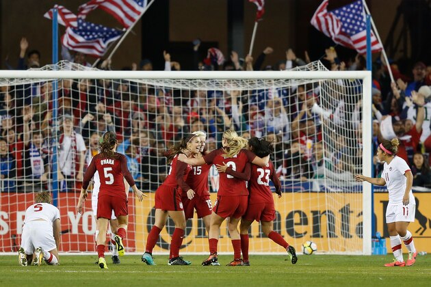 SAN JOSE, CA - NOVEMBER 12: Alex Morgan #13 of the United States celebrates with teammates after scoring a goal against Canada during a friendly at Avaya Stadium on November 12, 2017 in San Jose, California. (Photo by Lachlan Cunningham/Getty Images) SAN JOSE, CA - NOVEMBER 12: Alex Morgan #13 of the United States celebrates with teammates after scoring a goal against Canada during a friendly at Avaya Stadium on November 12, 2017 in San Jose, California. (Photo by Lachlan Cunningham/Getty Images)