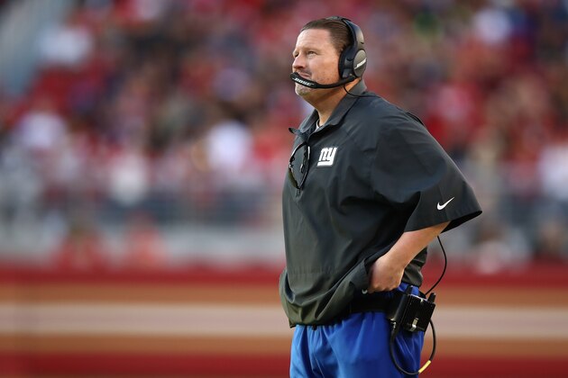 SANTA CLARA, CA - NOVEMBER 12:  Head coach Ben McAdoo of the New York Giants looks on against the San Francisco 49ers during their NFL game at Levi's Stadium on November 12, 2017 in Santa Clara, California.  (Photo by Ezra Shaw/Getty Images)