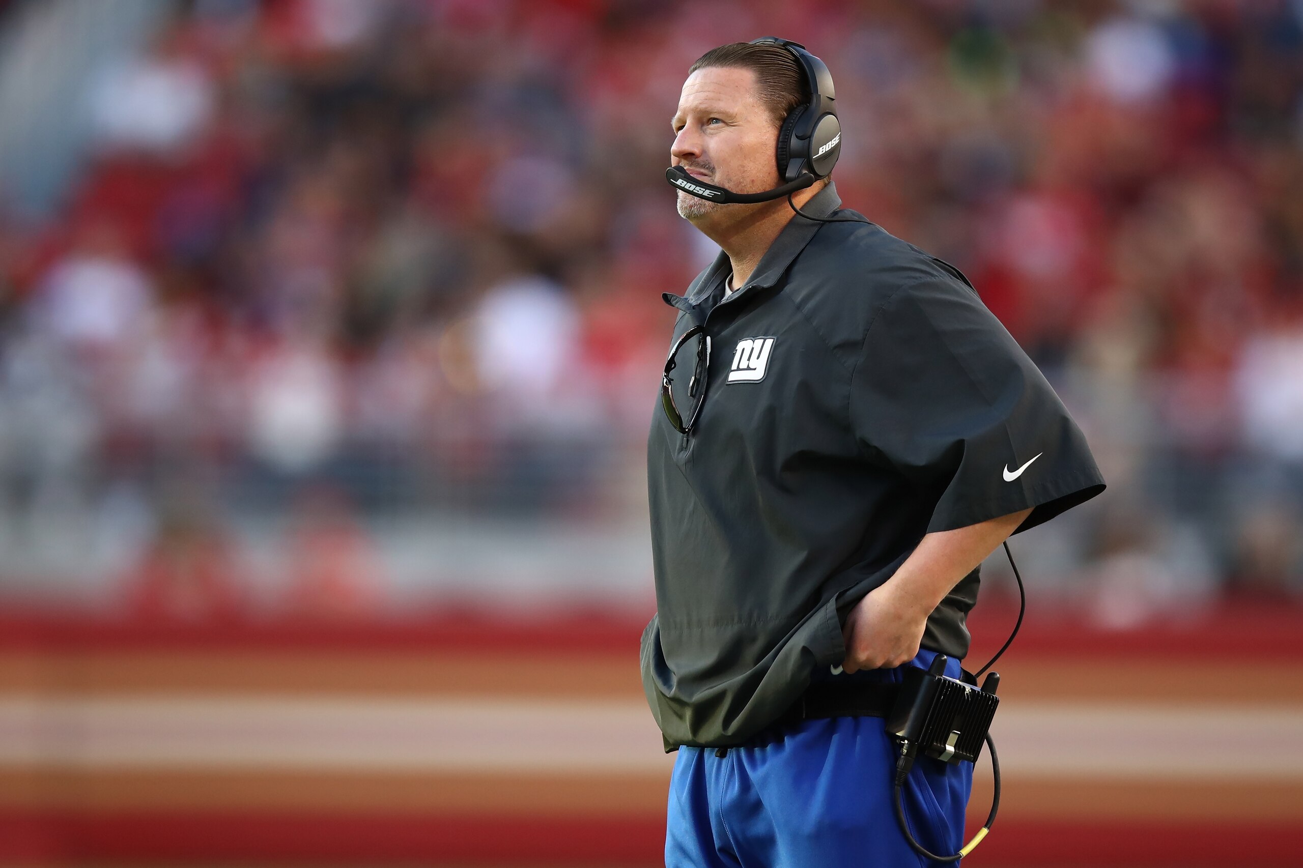 SANTA CLARA, CA - NOVEMBER 12: Head coach Ben McAdoo of the New York Giants looks on against the San Francisco 49ers during their NFL game at Levi's Stadium on November 12, 2017 in Santa Clara, California. (Photo by Ezra Shaw/Getty Images) SANTA CLARA, CA - NOVEMBER 12: Head coach Ben McAdoo of the New York Giants looks on against the San Francisco 49ers during their NFL game at Levi's Stadium on November 12, 2017 in Santa Clara, California. (Photo by Ezra Shaw/Getty Images)