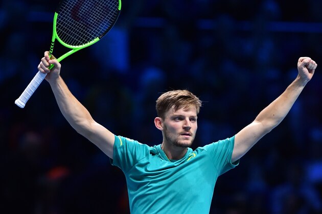 Belgium's David Goffin reacts after winning his singles match against Spain's Rafael Nadal on day two of the ATP World Tour Finals tennis tournament at the O2 Arena in London on November 13, 2017. / AFP PHOTO / Glyn KIRK (Photo credit should read GLYN KIRK/AFP/Getty Images) Belgium's David Goffin reacts after winning his singles match against Spain's Rafael Nadal on day two of the ATP World Tour Finals tennis tournament at the O2 Arena in London on November 13, 2017. / AFP PHOTO / Glyn KIRK (Photo credit should read GLYN KIRK/AFP/Getty Images)