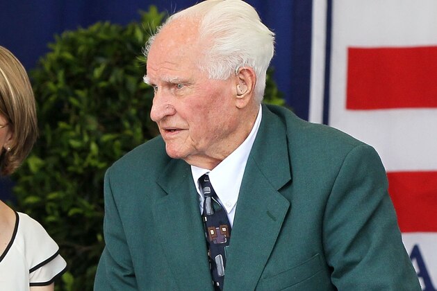 COOPERSTOWN, NY - JULY 24:  Hall of Famer Bobby Doerr is introduced at Clark Sports Center during the Baseball Hall of Fame induction ceremony on July 24, 2011 in Cooperstown, New York.  (Photo by Jim McIsaac/Getty Images)