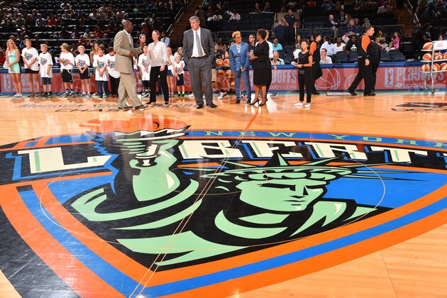 NEW YORK,NY - SEPTEMBER 18: Here is an image of the New York Liberty logo prior to the game against the Washington Mystics during game One of the WNBA Semi-Finals at Madison Square Garden on September 18, 2015 in New York, New York NOTE TO USER: User expressly acknowledges and agrees that, by downloading and/or using this Photograph, user is consenting to the terms and conditions of the Getty Images License Agreement. Mandatory Copyright Notice: Copyright 2015 NBAE (Photo by Jesse D. Garrabrant/NBAE via Getty Images)